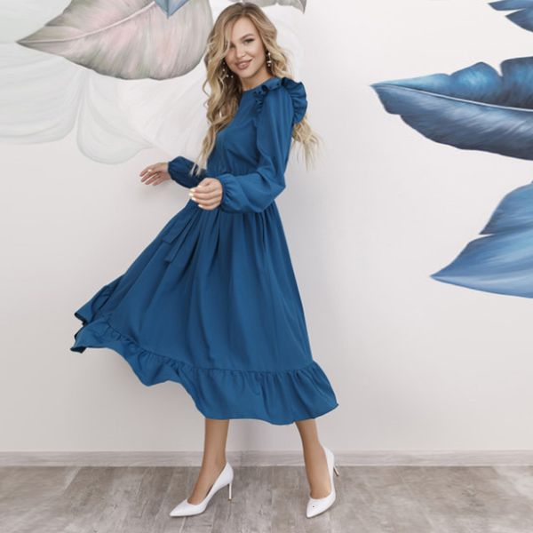 dresses vintage ruffled a-line party sleeve o neck solid elegangt casual long 2021 spring fashion women dress, Black;gray
dresses vintage ruffled a-line party sleeve o neck solid elegangt casual long 2021 spring fashion women dress, Black;gray