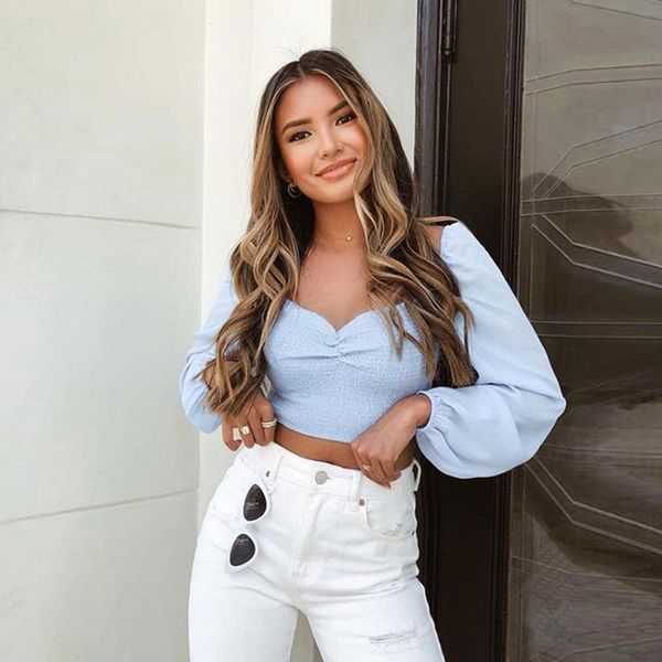 women's t-shirt lusofie autumn blue square neck long sleeve casual slim fit short lantern fashion high street solid, White
women's t-shirt lusofie autumn blue square neck long sleeve casual slim fit short lantern fashion high street solid, White