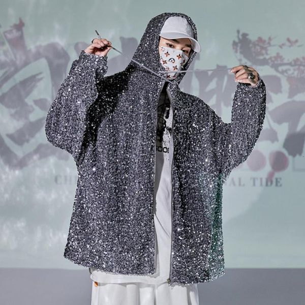 men's jackets silver black sequins loose hooded jacket zipper coat for tide male hip hop rap singer dancer performance clothes t96c, Black;brown
men's jackets silver black sequins loose hooded jacket zipper coat for tide male hip hop rap singer dancer performance clothes t96c, Black;brown
