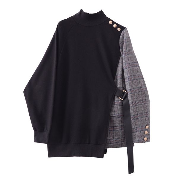 women's hoodies & sweatshirts design coat long sleeve plaid patchwork irregular pullovers femme rrnl, Black
women's hoodies & sweatshirts design coat long sleeve plaid patchwork irregular pullovers femme rrnl, Black