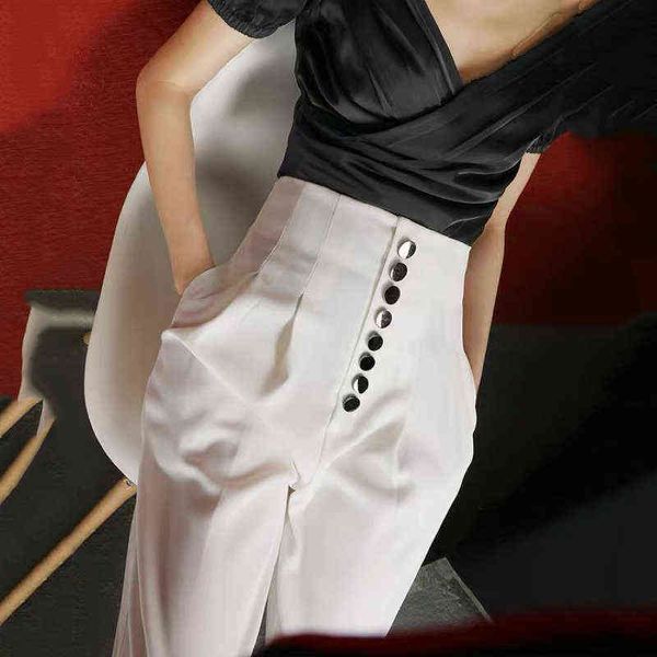 super high waist button fly harem pants women retro street wear loose ankle-length pants female casual work trousers 211124, Black;white
super high waist button fly harem pants women retro street wear loose ankle-length pants female casual work trousers 211124, Black;white