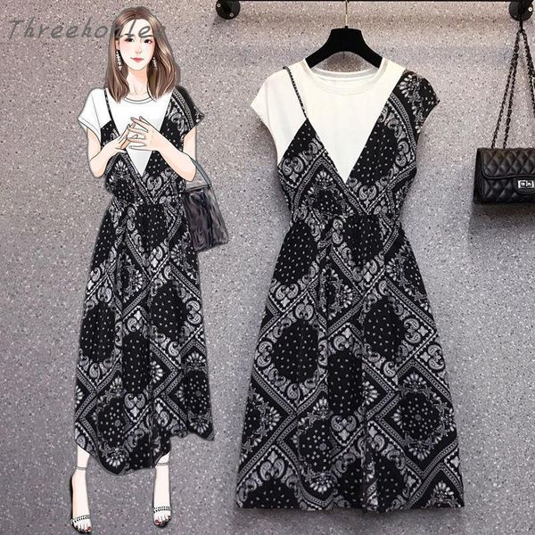 casual dresses plus size summer 2021 elegant woman print patchwork fake veswo piece o-neck female midi loose dress vestidos, Black;gray
casual dresses plus size summer 2021 elegant woman print patchwork fake veswo piece o-neck female midi loose dress vestidos, Black;gray