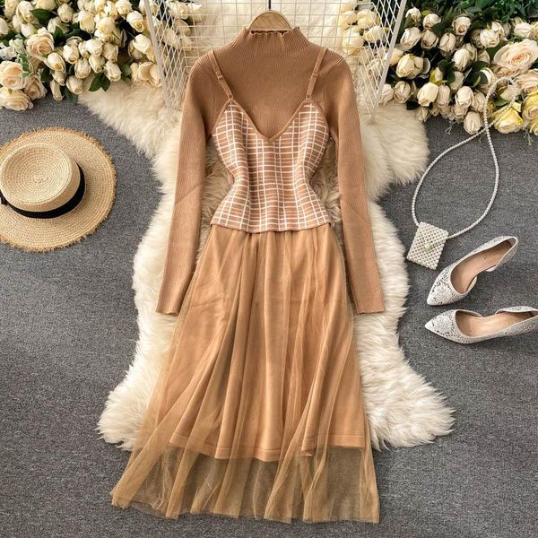 casual dresses singrain women autumn mesh dress elegant o neck patchwork a line knitting korean solid vacation strap plaid, Black;gray
casual dresses singrain women autumn mesh dress elegant o neck patchwork a line knitting korean solid vacation strap plaid, Black;gray