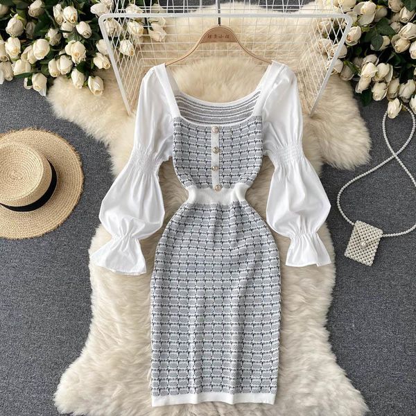 casual dresses puff long sleeve patchwork knit bodycon dress women 2021 autumn fashion square collar geometric slim mini party vestidos, Black;gray
casual dresses puff long sleeve patchwork knit bodycon dress women 2021 autumn fashion square collar geometric slim mini party vestidos, Black;gray