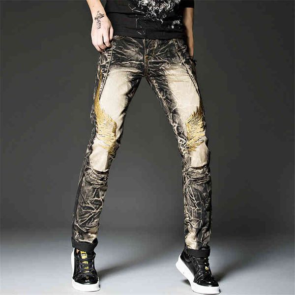 jeans jeans with individual embroidery jean design pants men's fashion, Blue