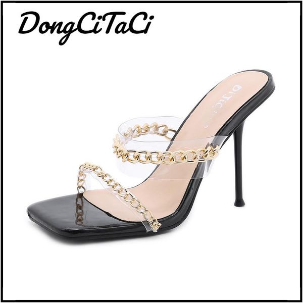 sandals dongcitaci women summer square head high heels transparent pvc metal chain shoes slip on pumps size 35-42, Black
sandals dongcitaci women summer square head high heels transparent pvc metal chain shoes slip on pumps size 35-42, Black