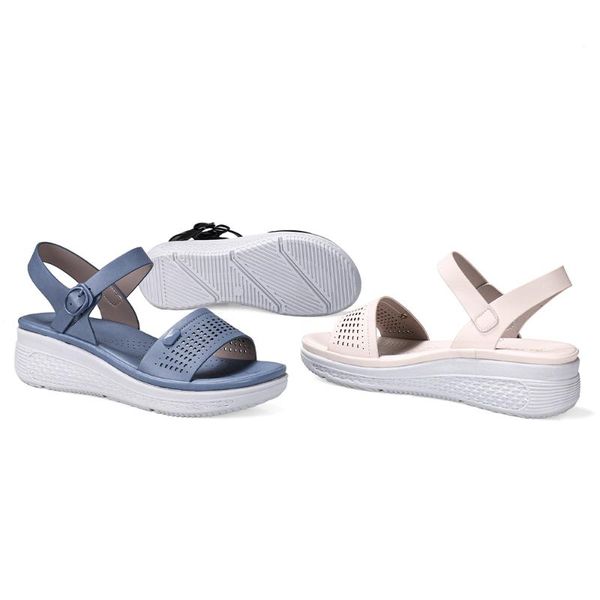 leather women's shoes hollow wedge with bohemian sandals women, Black