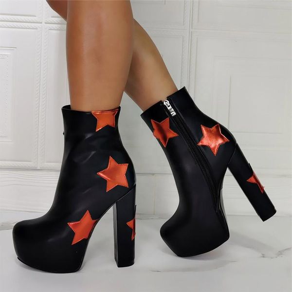 latest design red star ornament round toe platform side zipper daily women ankle boots high chunky heel big size 47, Black
latest design red star ornament round toe platform side zipper daily women ankle boots high chunky heel big size 47, Black