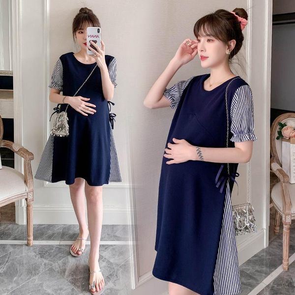 maternity dress summer korean style striped short sleeved patchwoek pregnancy dresses, White
maternity dress summer korean style striped short sleeved patchwoek pregnancy dresses, White