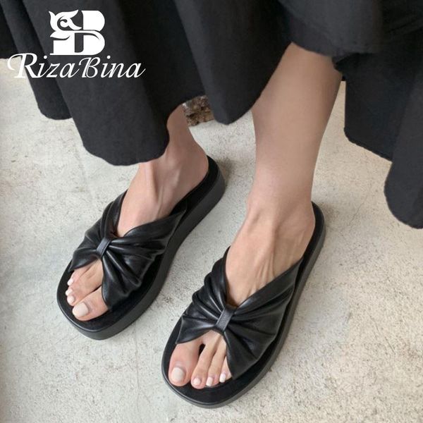 rizabina size 33-40 women slippers real leather street fashion platform bowknot summer shoes woman heels sandals home footwear, Black 
rizabina size 33-40 women slippers real leather street fashion platform bowknot summer shoes woman heels sandals home footwear, Black