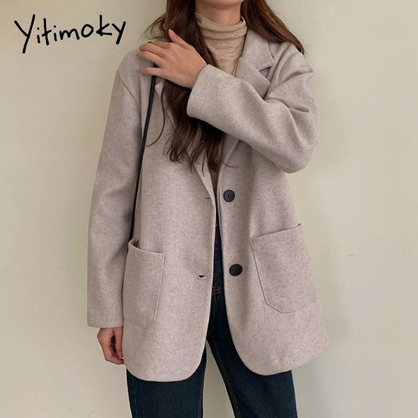 women's suits & blazers yitimoky woman casual jacket wool blend long coat 2021 autumn winter single breasted solid pockets fashion kore, White;black
women's suits & blazers yitimoky woman casual jacket wool blend long coat 2021 autumn winter single breasted solid pockets fashion kore, White;black