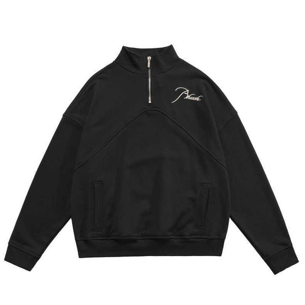 men's hoodies high street fashion brand rhude stand collar half zip letter embroidery stitching loose men's and women's pullo, Black
men's hoodies high street fashion brand rhude stand collar half zip letter embroidery stitching loose men's and women's pullo, Black