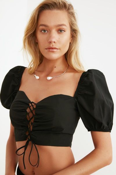 women's blouses & shirts women crop shirt long puff sleeve bandage hollow out clothes black 2021 fashion female streetwear, White
women's blouses & shirts women crop shirt long puff sleeve bandage hollow out clothes black 2021 fashion female streetwear, White