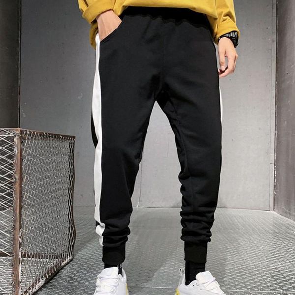 men's pants sporty men color block ankle tied long elastic cotton running trousers, Black
men's pants sporty men color block ankle tied long elastic cotton running trousers, Black