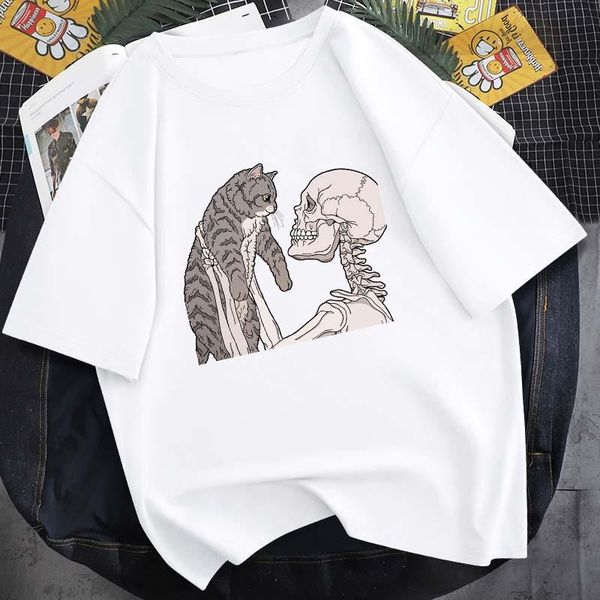 men's t-shirts summer black gentle skull and kitten print pure cotton round neck 14 color short sleeve casual cute simple t-shirt, White;black
men's t-shirts summer black gentle skull and kitten print pure cotton round neck 14 color short sleeve casual cute simple t-shirt, White;black