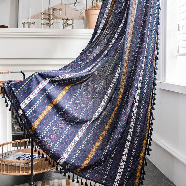 curtain & drapes bohemian style cotton linen for living room bedroom, semi blackout window printed navy blue with tassel
curtain & drapes bohemian style cotton linen for living room bedroom, semi blackout window printed navy blue with tassel