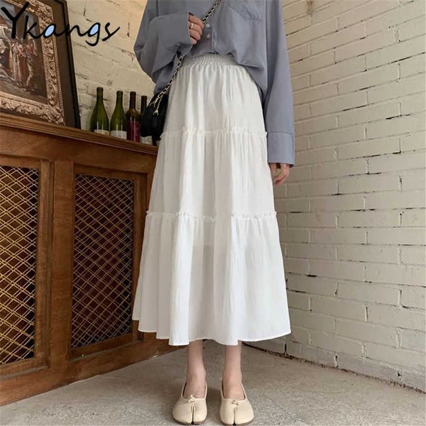 vintage ruffle elegant long a-line skirt women simple high waist summer cake pleated skirt korean all-match students streetwear 210619, Black
vintage ruffle elegant long a-line skirt women simple high waist summer cake pleated skirt korean all-match students streetwear 210619, Black