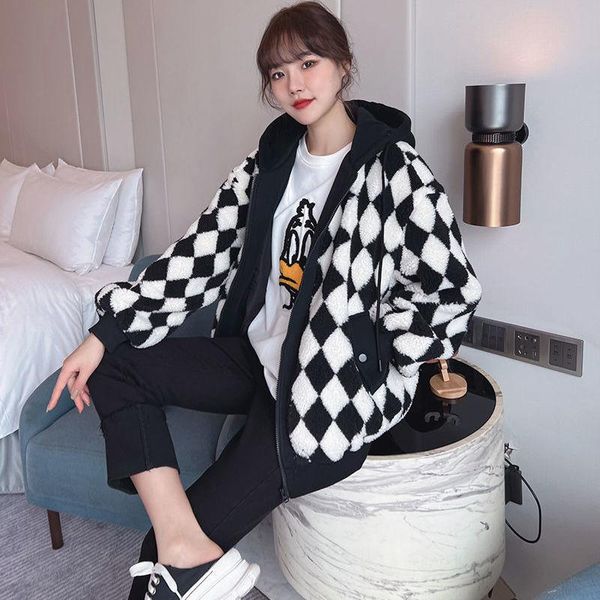 women's wool & blends jackets women winter 2021 diamond plaid sheepskin coat hooded jacket thick warm parkas fashion, Black
women's wool & blends jackets women winter 2021 diamond plaid sheepskin coat hooded jacket thick warm parkas fashion, Black