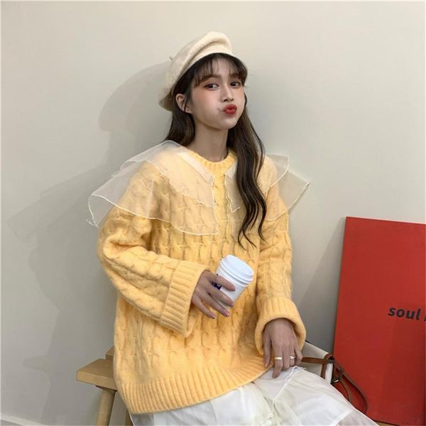 women's sweaters fashion oversize women winter kawaii ruffles twist knitted sweater sweet organza collar japanese loose pullover, White;black
women's sweaters fashion oversize women winter kawaii ruffles twist knitted sweater sweet organza collar japanese loose pullover, White;black