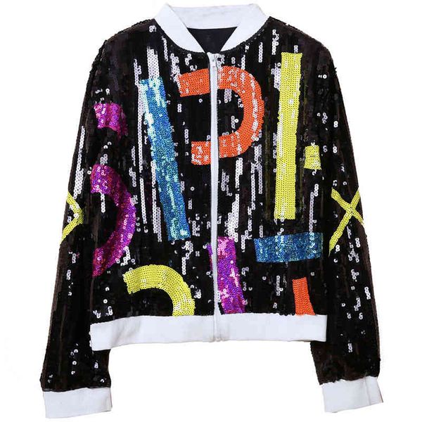 women black blue gold multicolor letter sequined utwear bomber jacket zipper long sleeve casual baseball uniform c0369 210514, Black;brown
women black blue gold multicolor letter sequined utwear bomber jacket zipper long sleeve casual baseball uniform c0369 210514, Black;brown