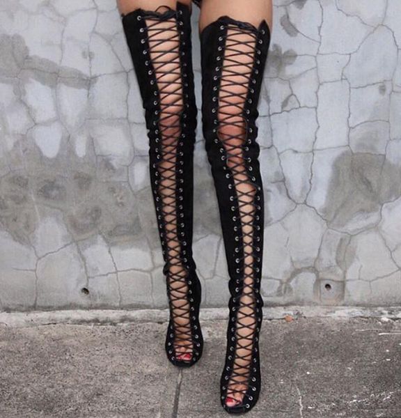 boots ribbon lace up thigh high boots, open toe cut out strappy gladiator heels, summer booties ladies cuissardes over the knee, Black
boots ribbon lace up thigh high boots, open toe cut out strappy gladiator heels, summer booties ladies cuissardes over the knee, Black
