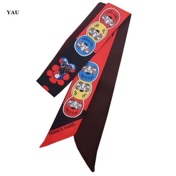 scarves 120cm*5cm twill silk woman small long old beard man printed fashion scarf female ribbons bag accessories, Blue;gray