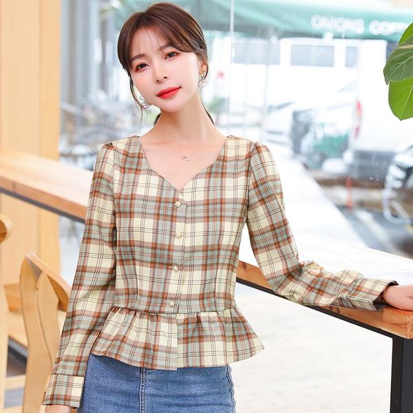 women's blouses & shirts autumn vintage shirt women elegant long sleeve plaid blouse female fashion ruffle ladies korean woman, White
women's blouses & shirts autumn vintage shirt women elegant long sleeve plaid blouse female fashion ruffle ladies korean woman, White
