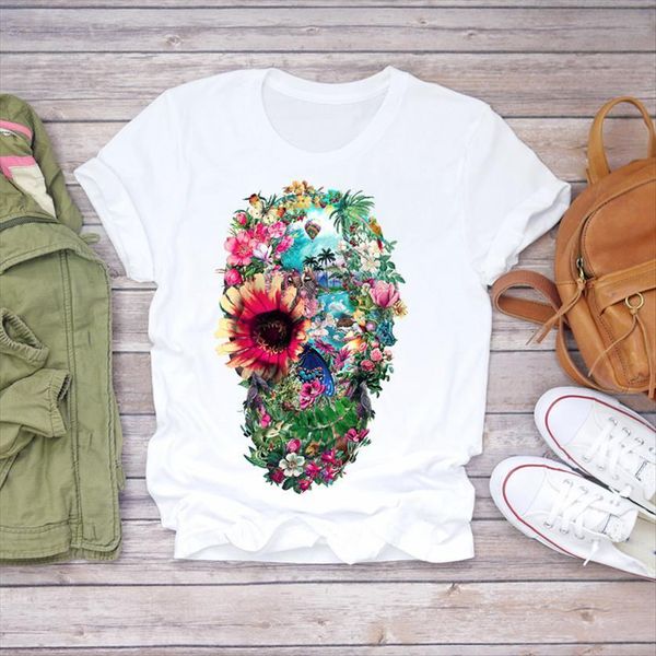 skull floral plant horror womens short sleeve printed ladies female tee, White
skull floral plant horror womens short sleeve printed ladies female tee, White