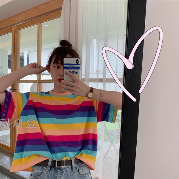 maternity & tees 2021 casual tshirt loose rainbow striped o-neck short-sleeved women t-shirt female t shirt woman cloth harajuku, White
maternity & tees 2021 casual tshirt loose rainbow striped o-neck short-sleeved women t-shirt female t shirt woman cloth harajuku, White