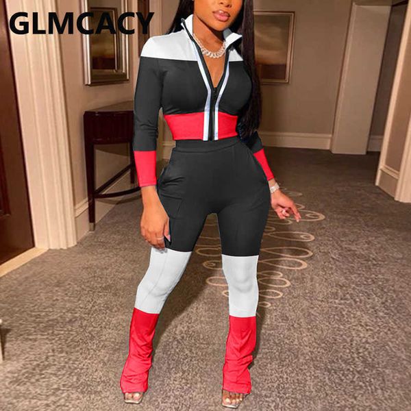 women two piece colorblock tracksuits long sleeve zipper jacket and long pants set 210702, White
women two piece colorblock tracksuits long sleeve zipper jacket and long pants set 210702, White