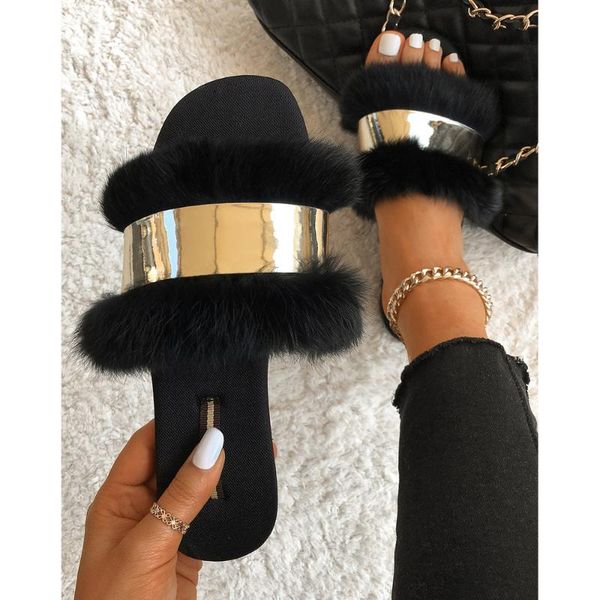 slippers real fur fluffy flip flops furry slides ladies gold luxury plush flat sandals designer women shoes, Black
slippers real fur fluffy flip flops furry slides ladies gold luxury plush flat sandals designer women shoes, Black