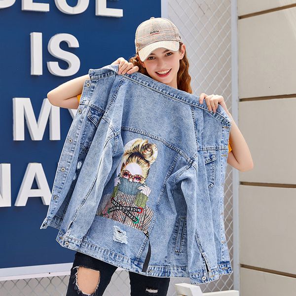 women's jackets back pattern printed denim autumn ripped holes jean coat patchwork bf style jeans coats and uxhp, Black;brown
women's jackets back pattern printed denim autumn ripped holes jean coat patchwork bf style jeans coats and uxhp, Black;brown