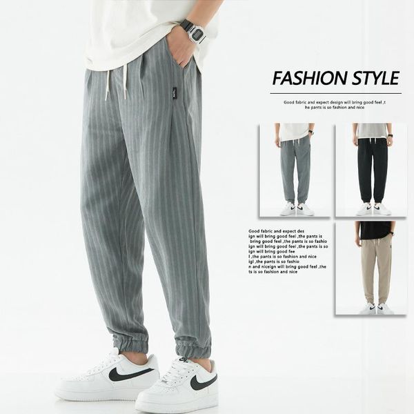 men's pants ice silk stretch striped casual 2021 summer nine-point youth thin waist loose, Black
men's pants ice silk stretch striped casual 2021 summer nine-point youth thin waist loose, Black