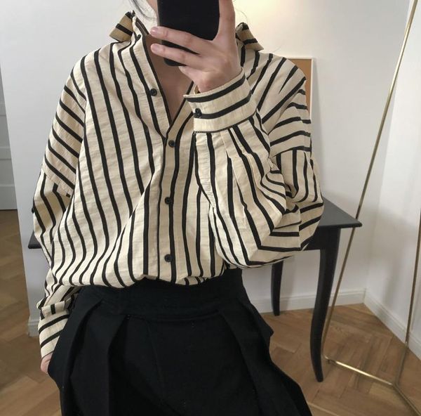 women's blouses & shirts women stripe cotton blouse oversize loose long normcore minimalist shirt, White
women's blouses & shirts women stripe cotton blouse oversize loose long normcore minimalist shirt, White