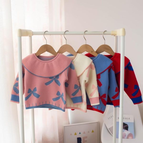 pullover 2021 autumn and winter children's sweater girls' big collar round neck bow, Blue
pullover 2021 autumn and winter children's sweater girls' big collar round neck bow, Blue