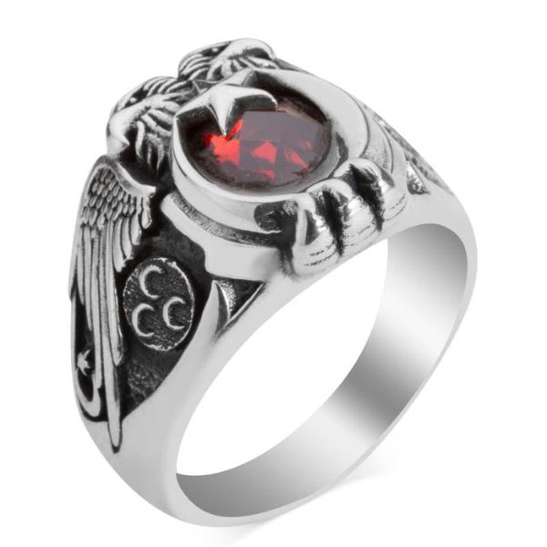 double eagle men ring red zircon gemstone moon and star motif vintage jewelery 925k silver cluster rings, Golden;silver
double eagle men ring red zircon gemstone moon and star motif vintage jewelery 925k silver cluster rings, Golden;silver