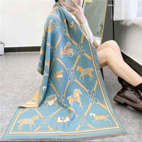 shawl autumn and winter carriage printing thickened imitation cashmere scarf women's air conditioning large warm tassel bib, Blue;gray
shawl autumn and winter carriage printing thickened imitation cashmere scarf women's air conditioning large warm tassel bib, Blue;gray