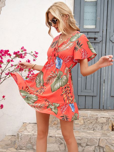 2021 new summer women's printed lace up casual holiday short sleeve dress, White
2021 new summer women's printed lace up casual holiday short sleeve dress, White