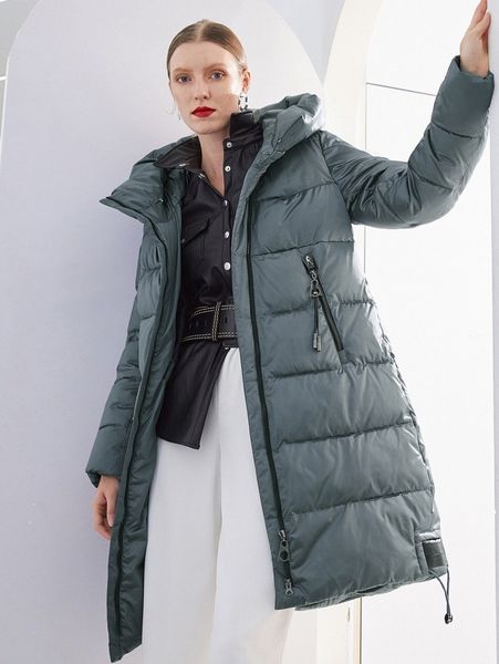 simplee zip up drawstring hem hooded puffer coat b3l5#, Black