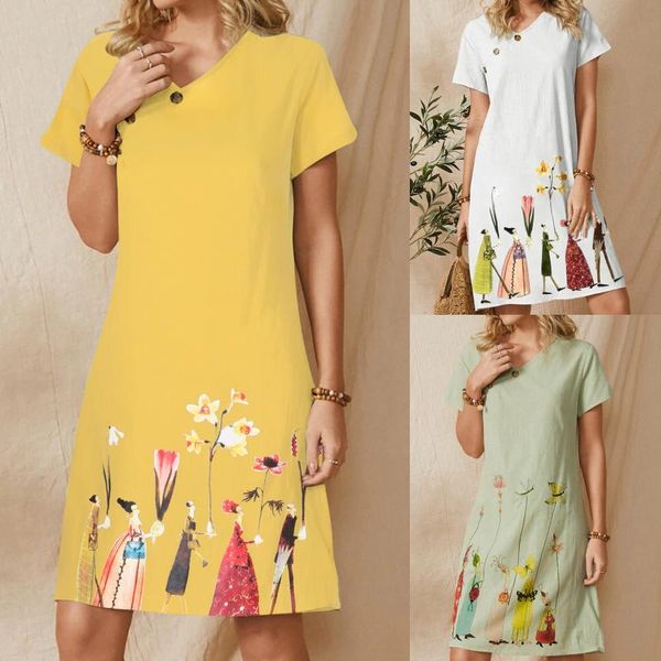 casual dresses 2021 women's summer dress fashion solid color cartoon flower print v-neck button short-sleeved knee-length, Black;gray
casual dresses 2021 women's summer dress fashion solid color cartoon flower print v-neck button short-sleeved knee-length, Black;gray
