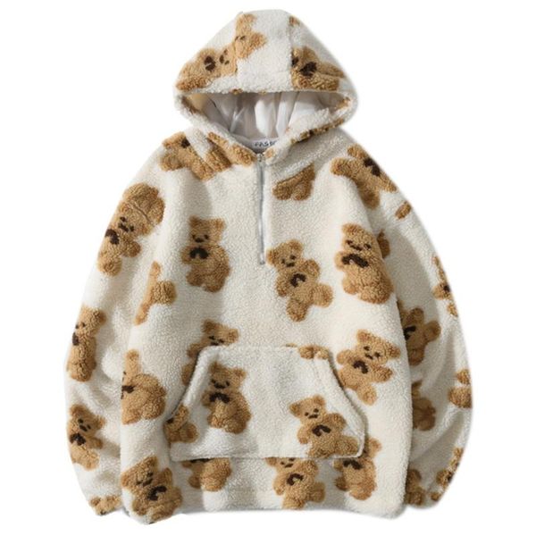 men winter faux wool warm hoodies cartoon bear print half zip sweatshirt harajuku fuzzy loose pullover tunic pocket women's & sweatshir, Black
men winter faux wool warm hoodies cartoon bear print half zip sweatshirt harajuku fuzzy loose pullover tunic pocket women's & sweatshir, Black