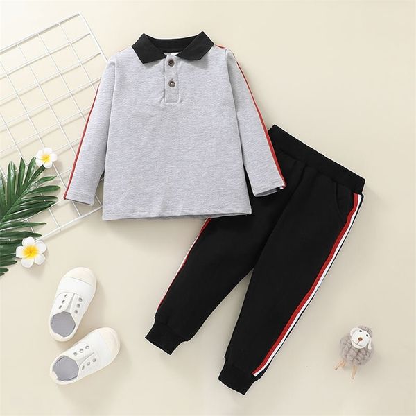 winter children sets casual long sleeve black collar gray t-shirt patchwork trousers cute 2pcs girls clothes 210629, White