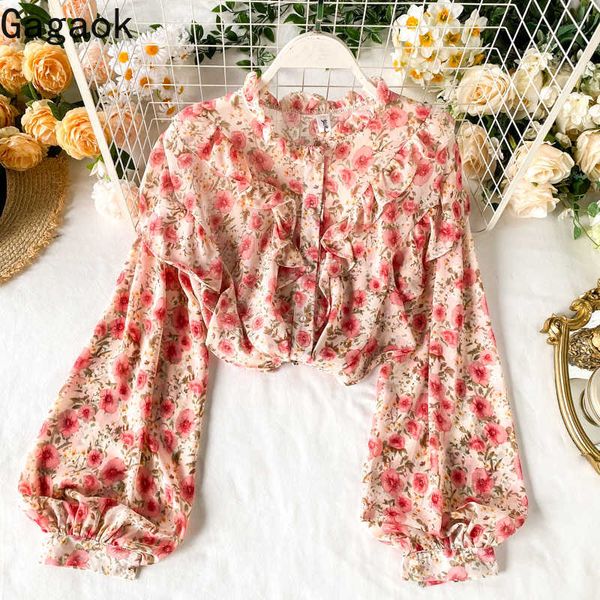 women chiffon blouse sweet spring stand lantern sleeve floral ruffles casual chic wild female fashion shirts 210531, White
women chiffon blouse sweet spring stand lantern sleeve floral ruffles casual chic wild female fashion shirts 210531, White