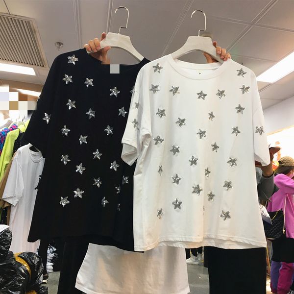 summer woman fashion style short sleeve t-shirt women's sequined star pattern tee tees students a832 210428, White
summer woman fashion style short sleeve t-shirt women's sequined star pattern tee tees students a832 210428, White