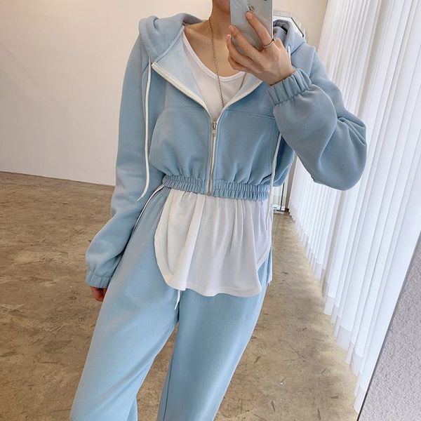 women's two piece pants korean autumn all-match loose zipper hooded sweater + high waist corset leisure trousers sports two-piece suit, White
women's two piece pants korean autumn all-match loose zipper hooded sweater + high waist corset leisure trousers sports two-piece suit, White