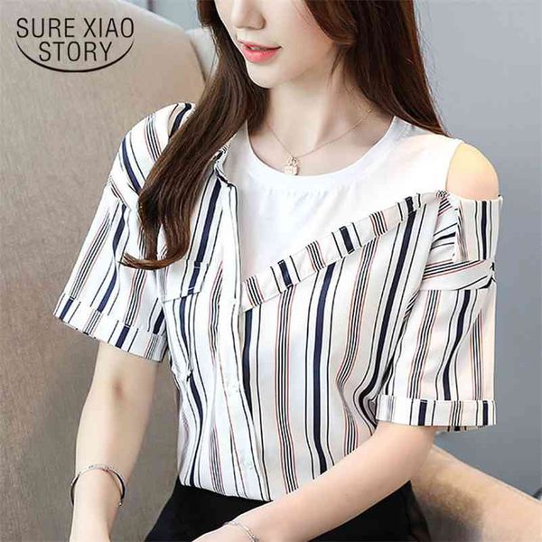 women and blouse chiffon ladies off shoulder spliced o-neck striped harajuku white shirts 3457 50 210510
women and blouse chiffon ladies off shoulder spliced o-neck striped harajuku white shirts 3457 50 210510