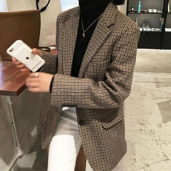 women's suits & blazers retro plaid wool suit jacket women 2021 spring autumn plus size blazer fat mm slim coat 200kg, White;black
women's suits & blazers retro plaid wool suit jacket women 2021 spring autumn plus size blazer fat mm slim coat 200kg, White;black