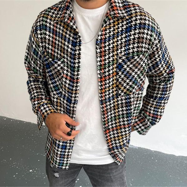men's jackets turn-down collar buttoned coat streetwear fashion houndstooth men 2021 autumn winter loose casual outerwear for male, Black;brown
men's jackets turn-down collar buttoned coat streetwear fashion houndstooth men 2021 autumn winter loose casual outerwear for male, Black;brown