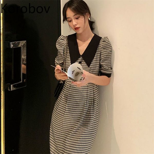 korobov korean vintage women plaid elegant vestidos femme fashion puff sleeve button summer dress a-line high waist dresses 210430, Black;gray
korobov korean vintage women plaid elegant vestidos femme fashion puff sleeve button summer dress a-line high waist dresses 210430, Black;gray