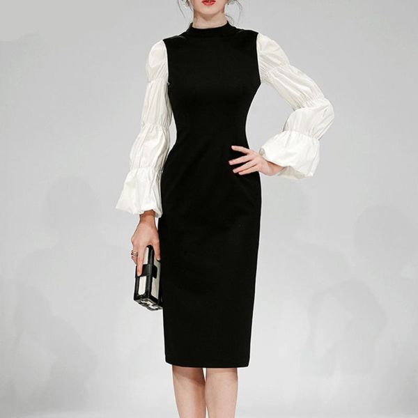 casual dresses 2021 autumn office lady elegante round neck long puff sleeve patchwork minimalist slim sleath dress c698, Black;gray
casual dresses 2021 autumn office lady elegante round neck long puff sleeve patchwork minimalist slim sleath dress c698, Black;gray